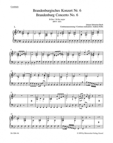 Brandenburgisches Konzert B-Dur Nr.6 BWV1051 für Orchester