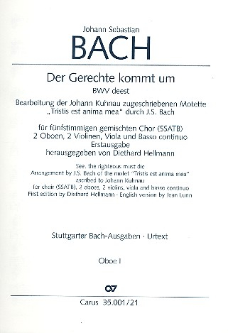 Der Gerechte kommt um für ssatb Chor und Orchester, bwv deest