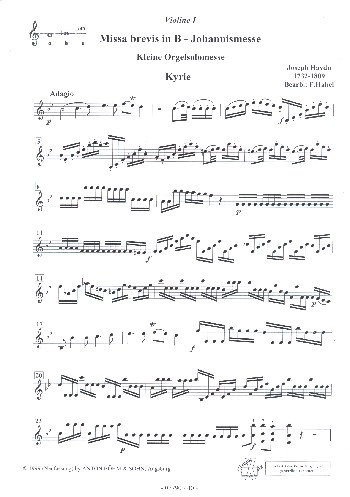 Missa brevis B-Dur &#039;in honorem sancti Joannes de deo&#039; für gem Chor, Streicher und Orgel