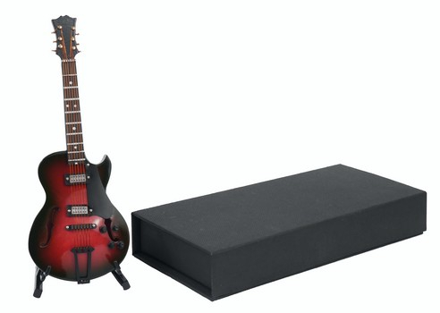Elektrische Gitarre schwarz/rot 17 cm mit Standfuß und Geschenkbox