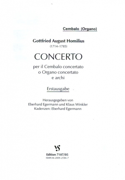 Concerto per il cembalo concertato o organo concertato e archi für Cembalo (Orgel) und Streicher