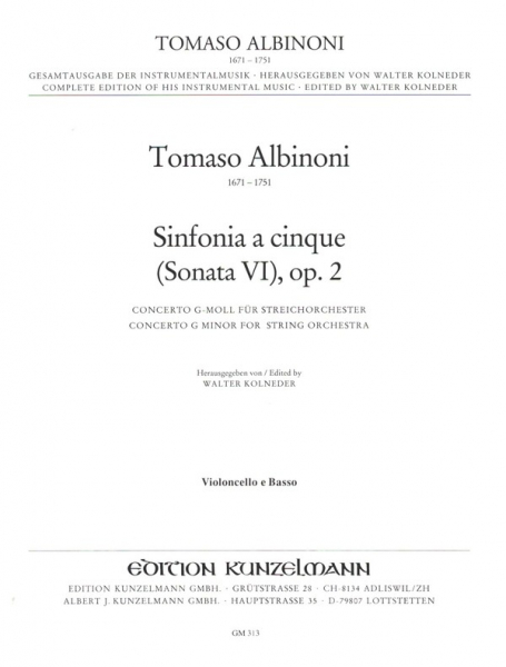 Sinfonia a cinque g-Moll op.2,11 (Sonate Nr.6) für Streichorchester