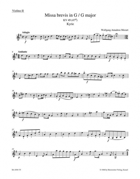 Missa brevis G-Dur KV49 für Soli, gem Chor und Orchester
