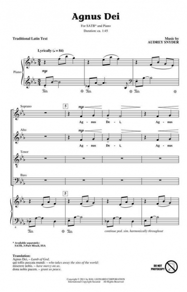 Agnus Dei for mixed chorus and piano