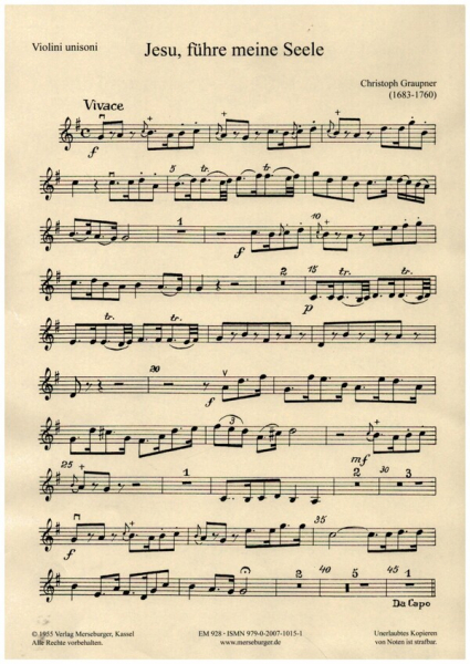 Jesus, führe meine Seele für Gesang (Bass), Violine, Violoncello (KB) und Bc