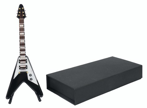 Elektrische Gitarre schwarz 17 cm mit Standfuß und Geschenkbox