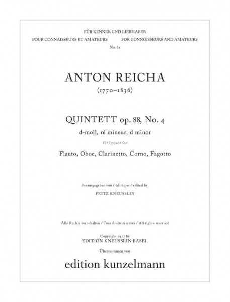 Quintett d-Moll op.88,4 für Flöte, Oboe, Klarinette, Horn und Fagott