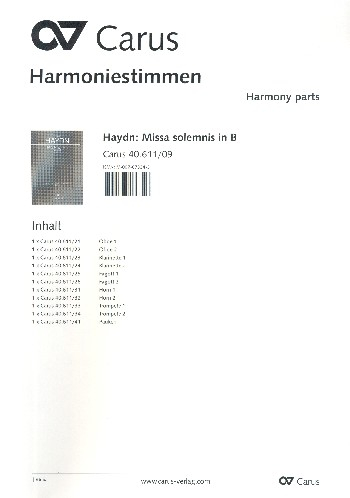 Schöpfungsmesse B-Dur Hob.XXII:13 für Soli (SATB), Chor und Orchester