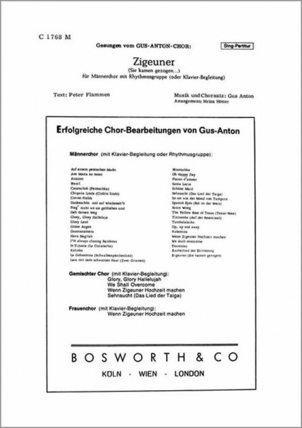 Zigeuner für TTBB Chor und Klavier