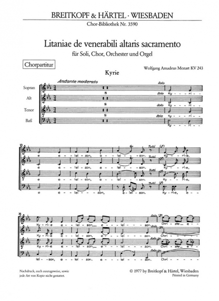 Litaniae de venerabili altaris Sacramento KV243 für Soli, gem Chor und Orchester
