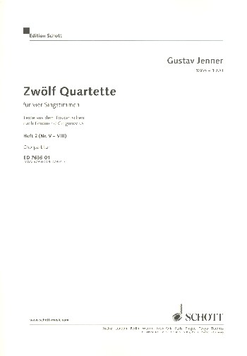 12 Quartette Band 2 (Nr.5-8) für 4 Singstimmen und klavier