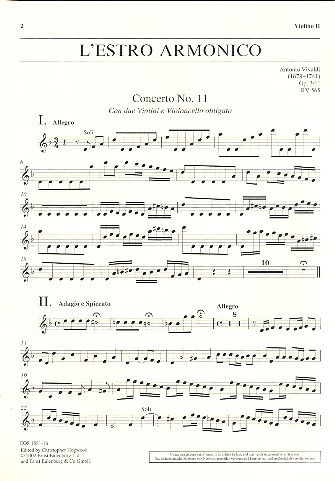 Konzert d-Moll L'Estro Armonico op.3,11 RV565 für 2 Violinen, Violoncello, Streicher und Bc