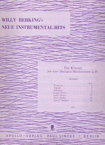 Willy Berking&#039;s neue Instrumentalhits für Klavier mit Melodiestimme in B