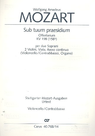 Sub tuum praesidium KV198 Offertorium für 2 Soprane, 2 Violinen,