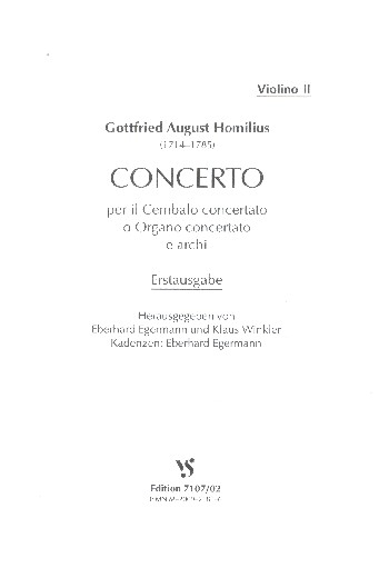 Concerto per il cembalo concertato o organo concertato e archi für Cembalo (Orgel) und Streicher