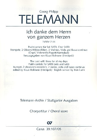 Ich danke dem Herrn von ganzem Herzen für Soli (SATB), Chor und Orchester