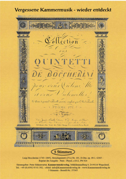 Streichquintett op.49-1 D-Dur für 2 Violinen, Viola und 2 Violoncelli (Alto Violoncello)