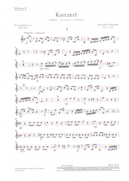 Konzert d-Moll für Oboe (Violine), Streicher und Basso continuo (Cembalo/Orgel), Viol