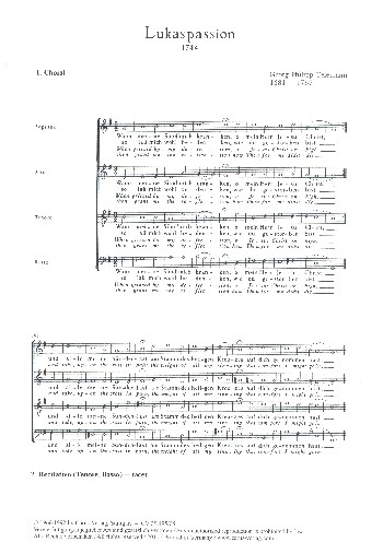 Lukas-Passion TWV5:29 für Soli (STB), Chor, und Orchester