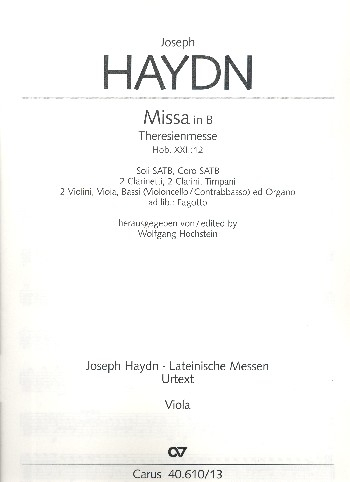 Theresienmesse B-Dur Hob.XXII:12 für Soli, gem Chor und Orchester