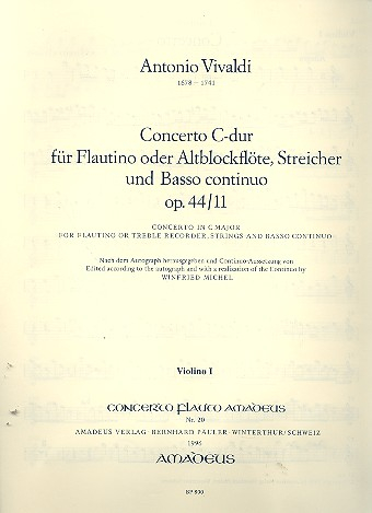 Concerto C-Dur op.44,11 RV443 für Flöte, (Alt-Blockflöte), Streicher und Bc