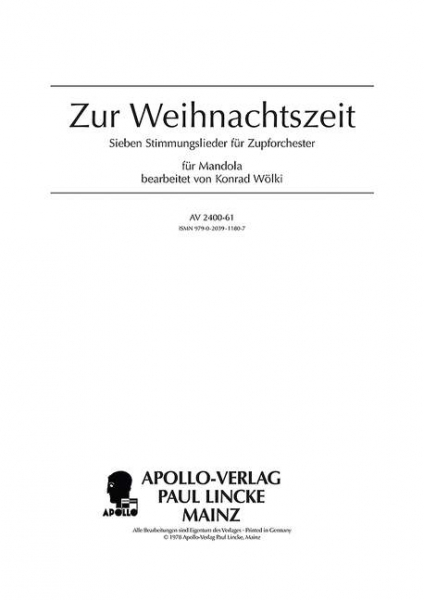 Zur Weihnachtszeit op.95 für Zupforchester