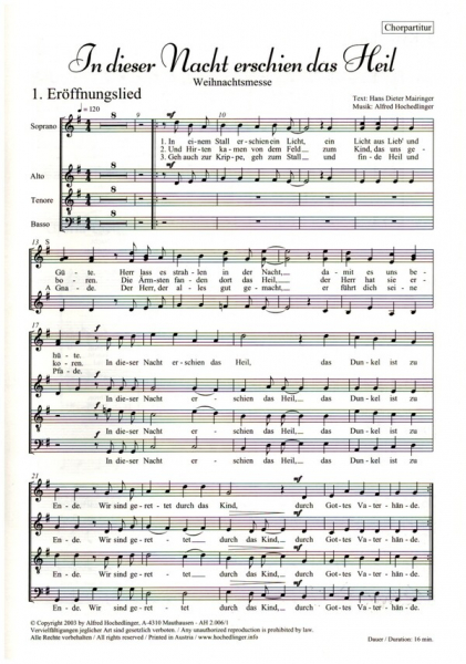 In dieser Nacht erschien das Heil für gem Chor und Instrumente
