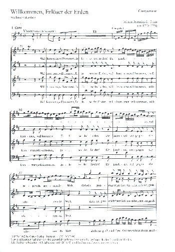 Willkommen Erlöser der Erden für Baß, gem Chor und Orchester