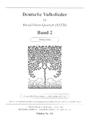 Deutsche Volkslieder Band 2 für 4 Blockflöten (SATB)