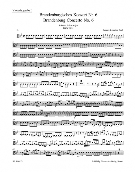 Brandenburgisches Konzert B-Dur Nr.6 BWV1051 für Orchester