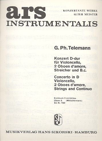 Konzert D-Dur für Violoncello, 2 Oboen d&#039;amore, Streicher und Bc