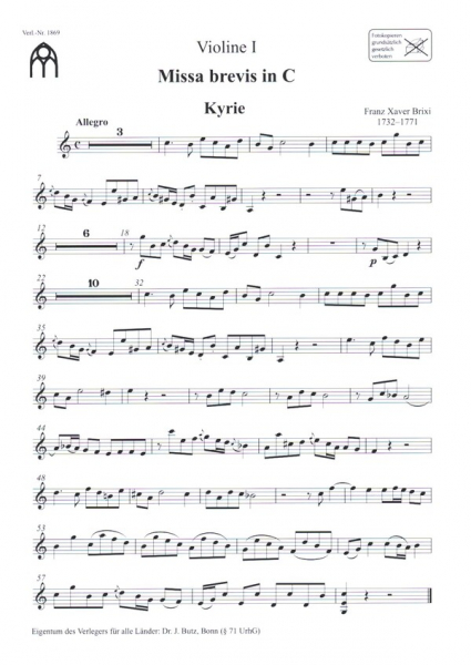 Missa brevis in C für Soli, gem Chor und Orchester