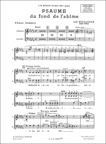 Du fond de l'abime pour choeur mixte et orchestre