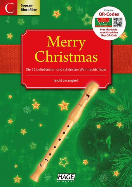 Merry Christmas (+QR-Codes) für Blockflöte, (mit Gitarrenakkorden, Text)