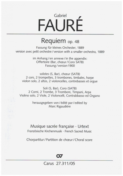 Requiem op.48 für Soli, gem Chor und Kammerorchester