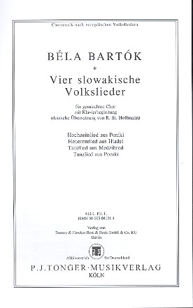 4 slowakische Volkslieder für gem Chor und Klavier