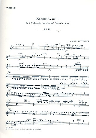 Konzert g-Moll PV411 für 2 Violoncelli, Streicher und Bc