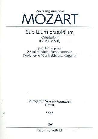 Sub tuum praesidium KV198 Offertorium für 2 Soprane, 2 Violinen,