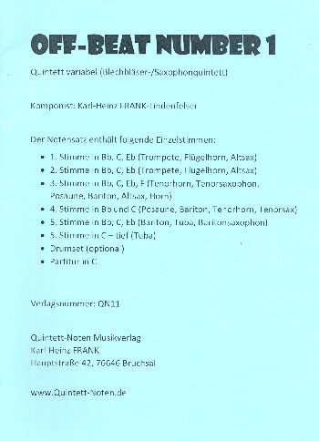 Off-Beat Number 1 für 5 Blechbläser (Saxophone) (Schlagzeug ad lib)