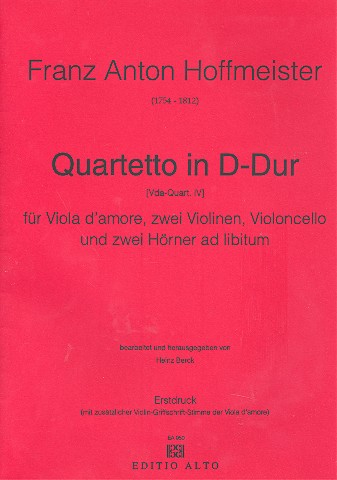 Quartett D-Dur für Viola d&#039;amore, 2 Violinen und Violoncello (2 Hörner ad lib)