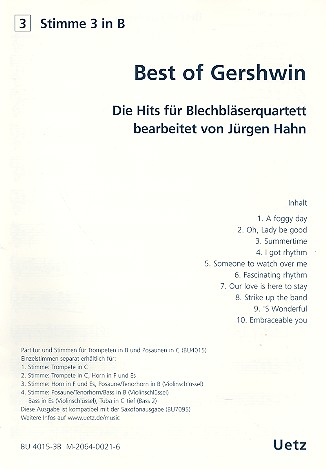Best of Gershwin für 4 Blechbläser (Ensemble) 3. Stimme in B (Posaune/Tenorhorn)