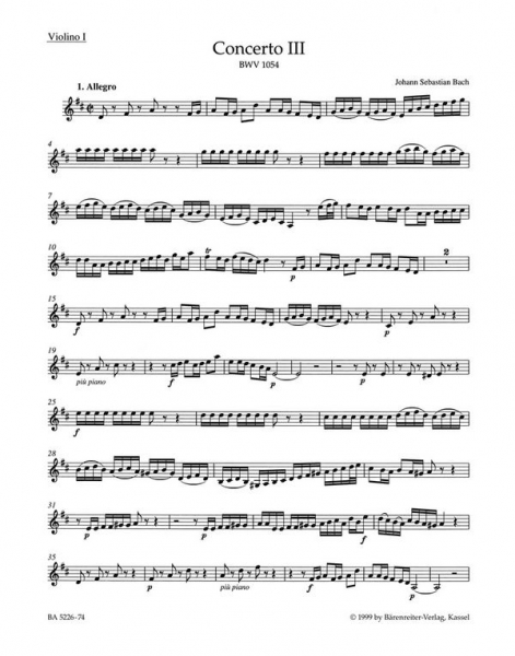 Konzert D-Dur Nr.3 BWV1054 für Cembalo und Streicher