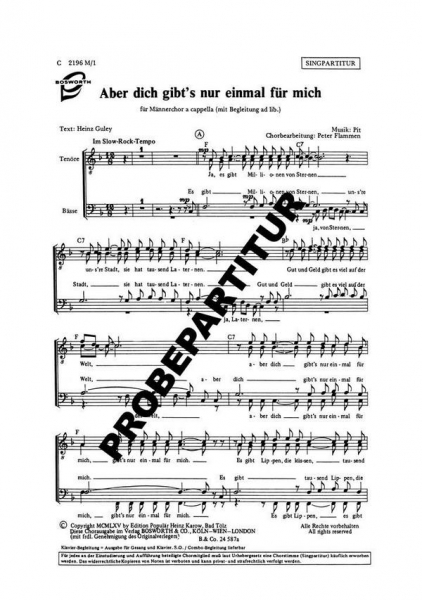 Aber dich gibt's nur einmal für mich für Männerchor und Klavier