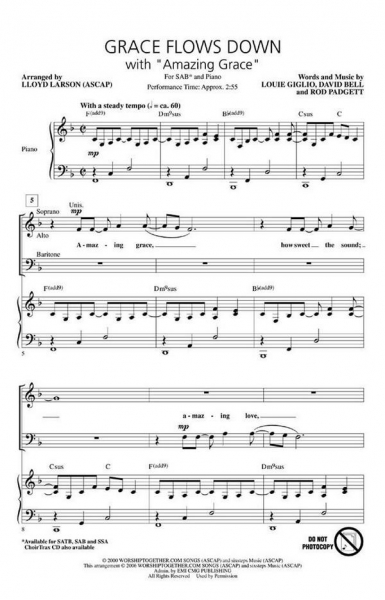 Grace Flows Down with "Amazing Grace" for mixed choir (SAB) and piano