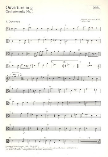 Ouverture g-Moll Orchestersuite Nr.1 für Violine, Streicher und Bc