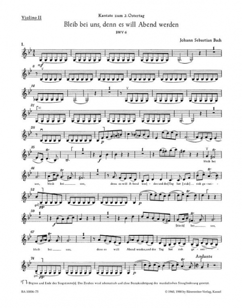 Bleib bei uns denn es will Abend werden Kantate Nr.6 BWV6