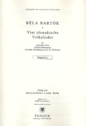 4 slowakische Volkslieder für gem Chor und Klavier