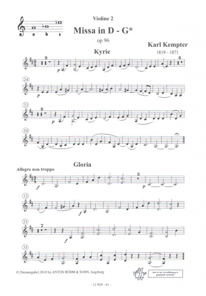 Messe in D - G op.96 für gem Chor (SAM) und Orgel (2 Violinen und 2 Hörner ad lib)