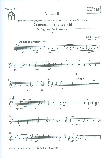 Concertino im alten Stil G-Dur op.20 für Orgel und Streichorchester