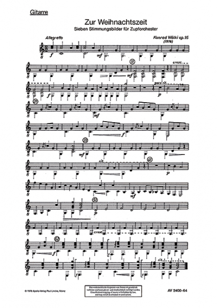 Zur Weihnachtszeit op.95 für Zupforchester